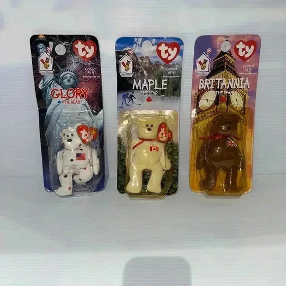 McDonald's TY Beanie Babies 3 Maple, Britannia, & Glory. Rare New in Box - Picture 14 of 15